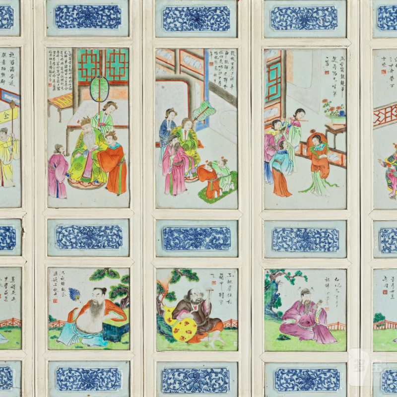 清晚期 粉彩人物圖屏 | A FAMILLE ROSE 'FIGURATIVE' SCREEN - 图2